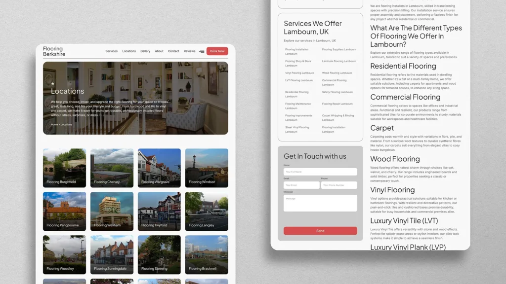 Airbnb-inspired minimalist UI design created for Flooring Berkshire flooring company website