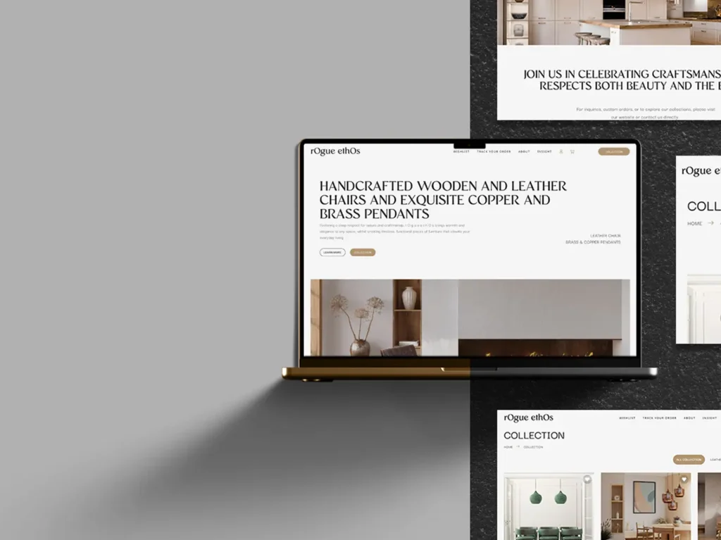 Custom WordPress and Elementor website design created for Rogue Ethos Australian furniture brand