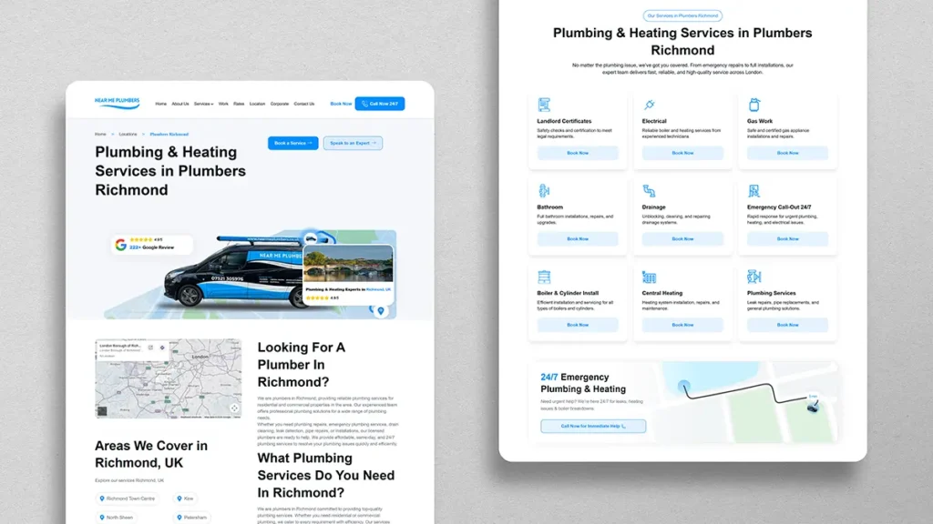 Dynamic SEO location page design for Near Me Plumbers built with Elementor and Crocoblock